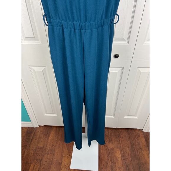 Shein Womens Round Neck Flutter Sleeve Blue Career Belt Looped Jumpsuit Medium - Picture 4 of 8